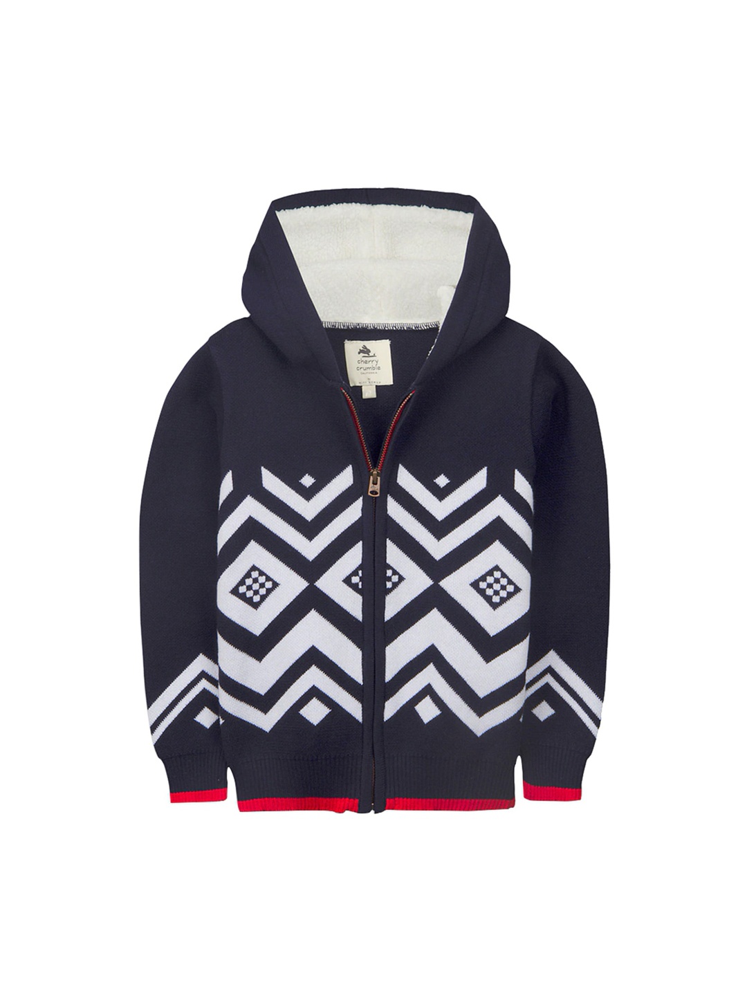 

Cherry Crumble Boys Navy Blue Printed Fair Hooded Sweater