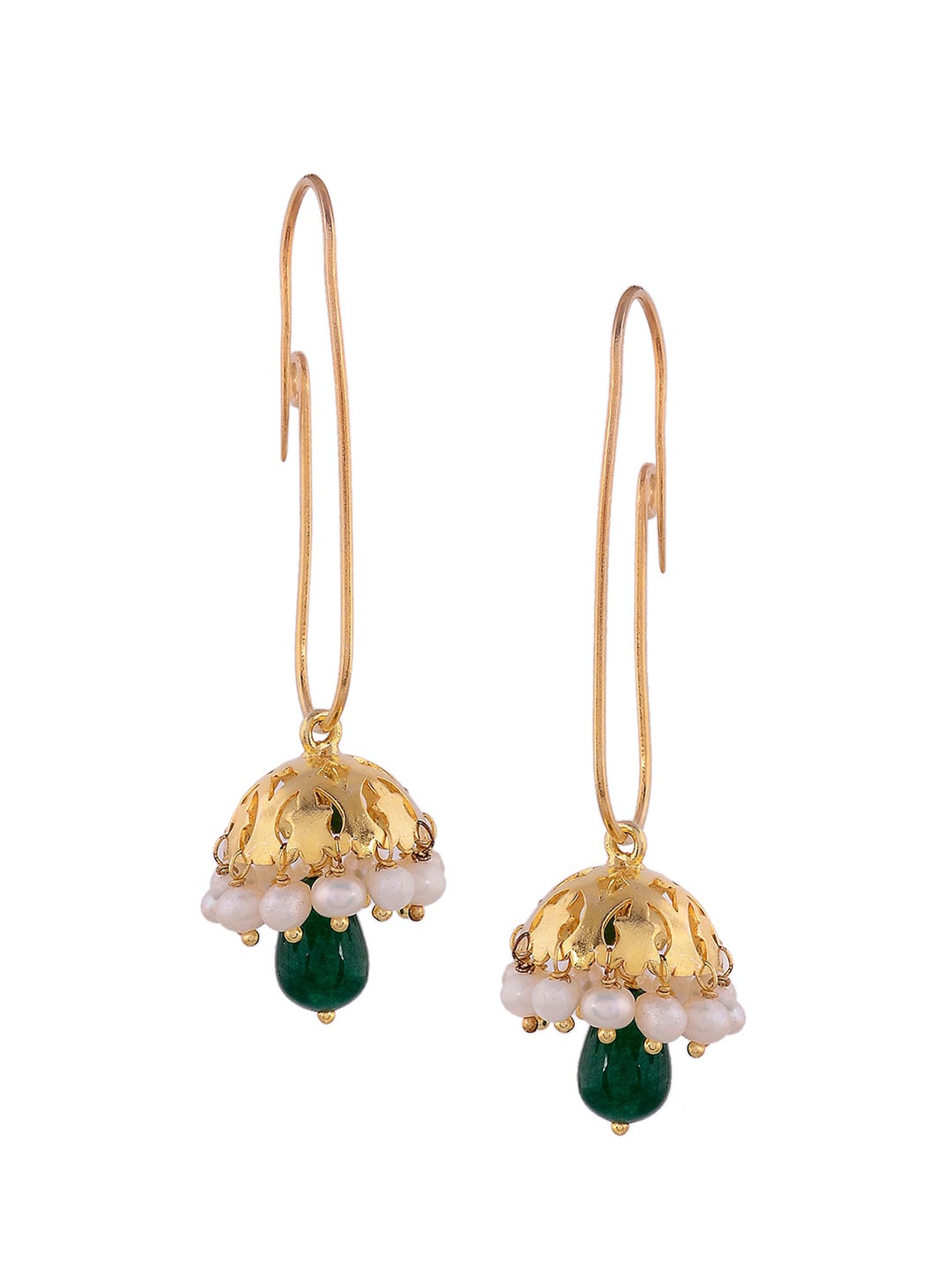 

Silvermerc Designs Gold-Plated & Green Dome Shaped Jhumkas