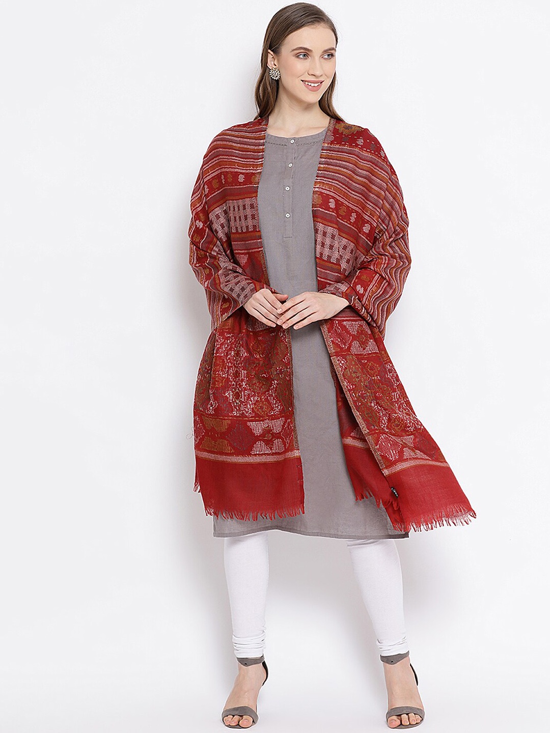 

SHINGORA Women Maroon Woolen Jacquard Woven Design Stole