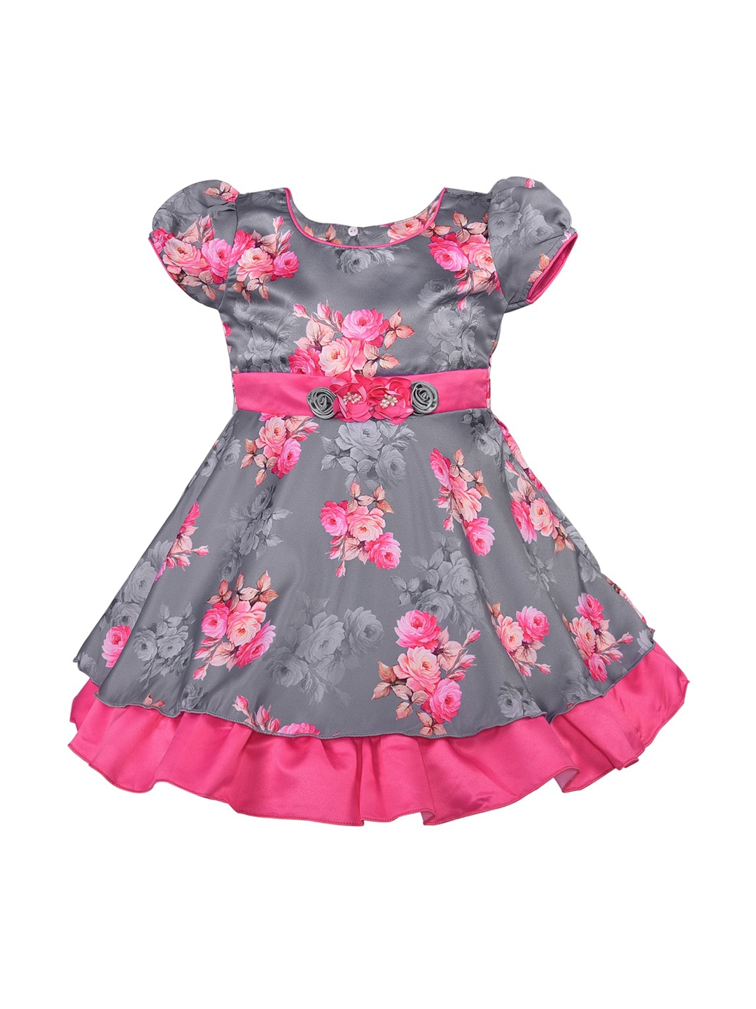 

Wish Karo Girls Grey & Pink Floral Printed Fit and Flare Dress