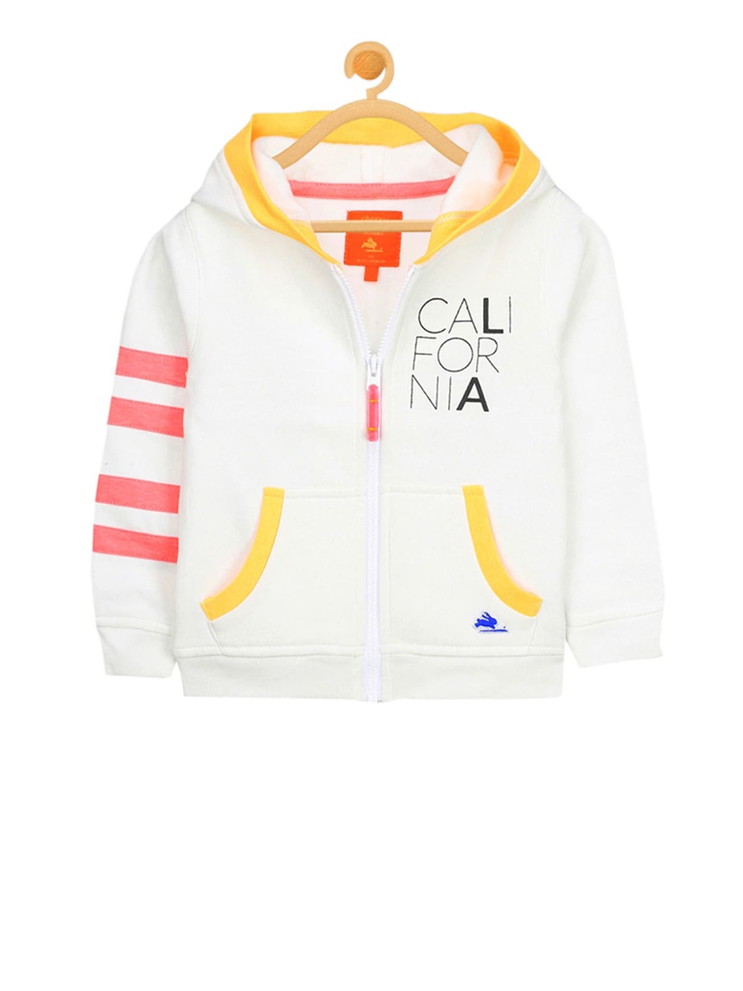 

Cherry Crumble Boys White Printed Hooded Sweatshirt