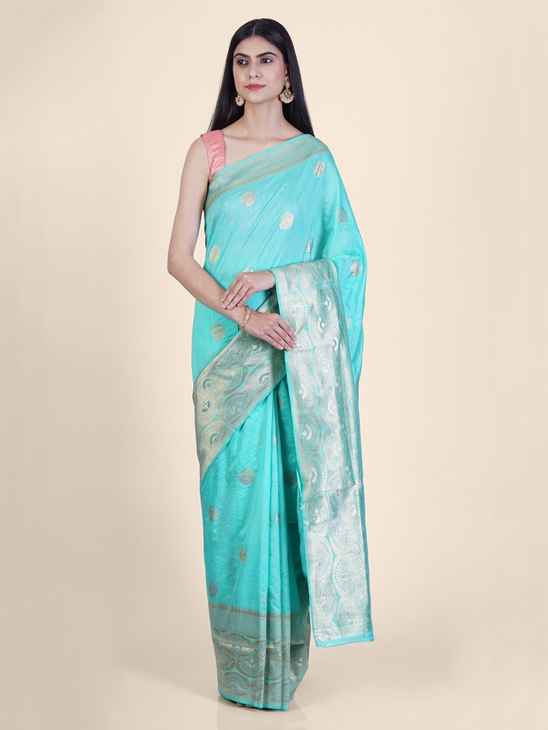 

Hastakala Blue Woven Design Silk Blend Saree