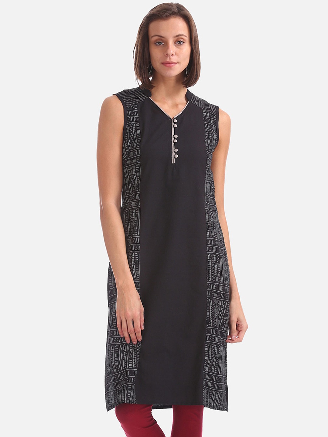 

Karigari Women Black & Off-White Printed A-Line Kurta