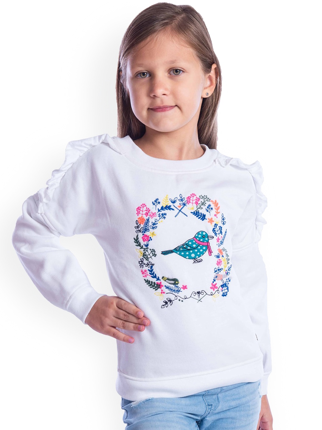 

Cherry Crumble Girls Floral Printed Cotton Sweatshirt, White