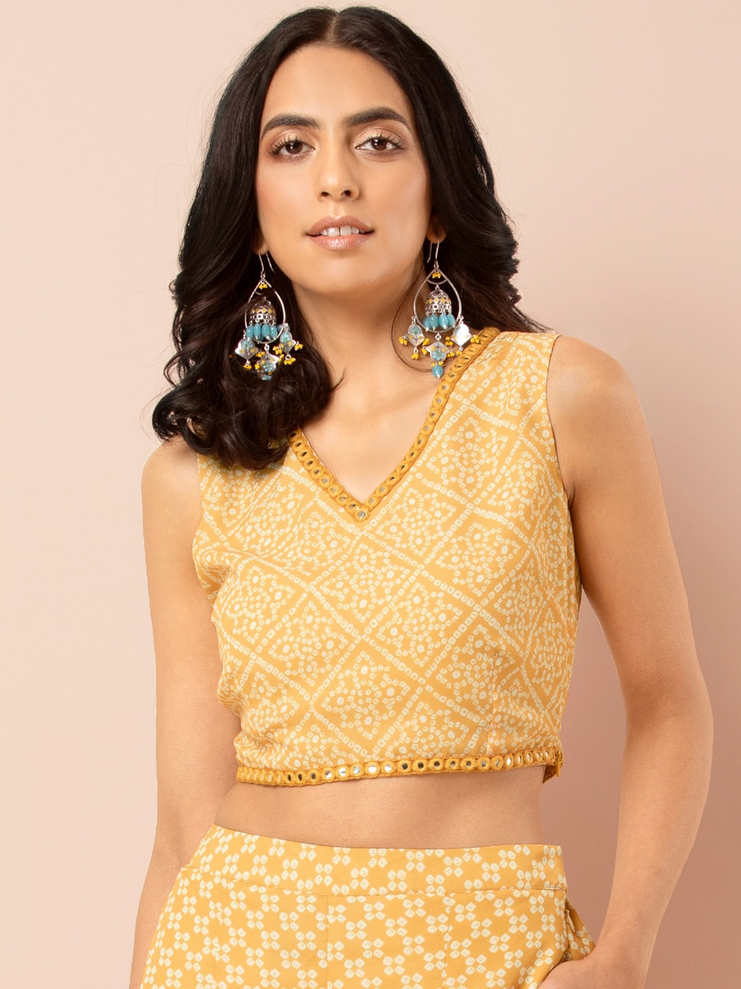 

INDYA Women Yellow Printed Crop Top
