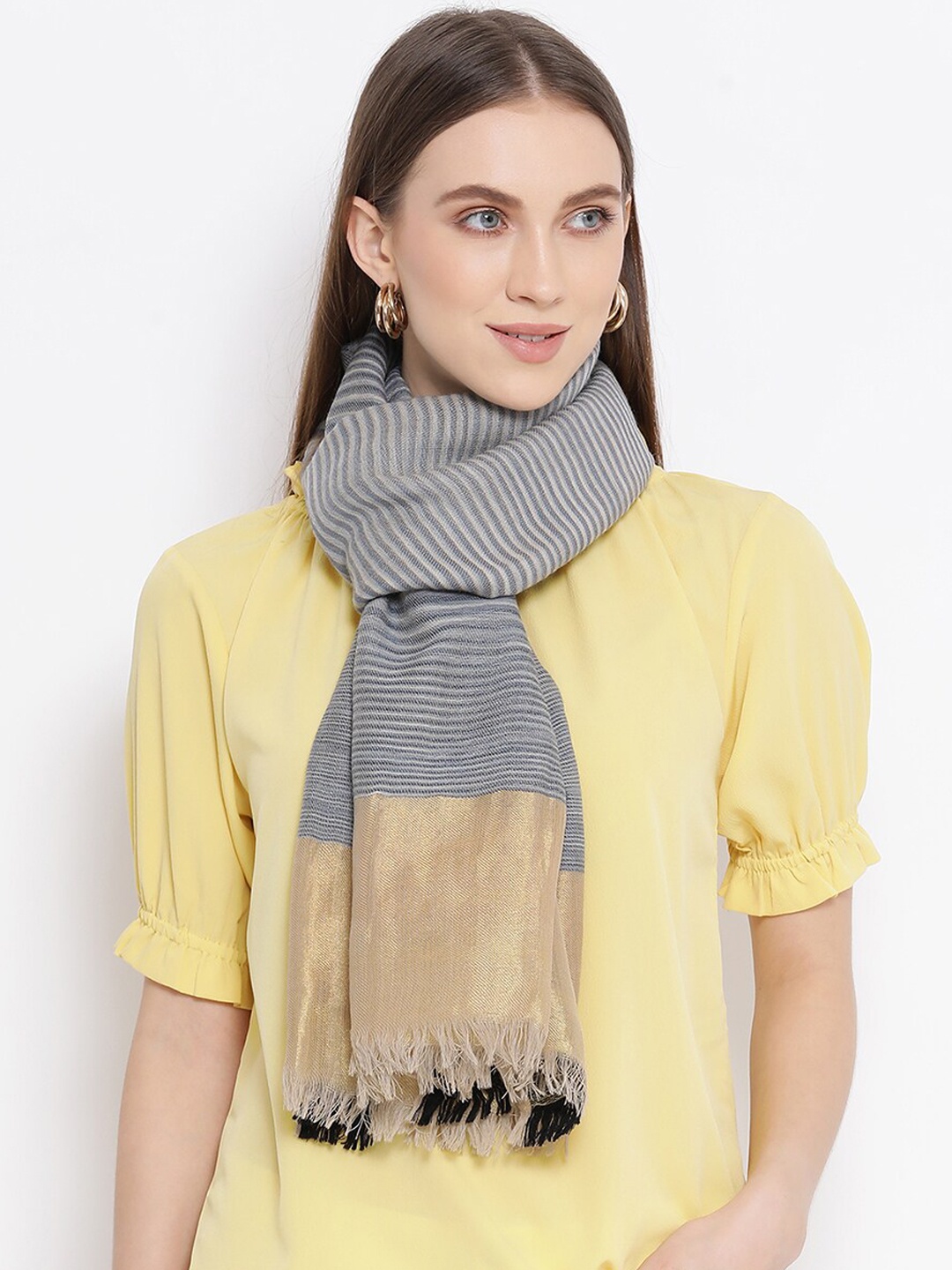 

SHINGORA Women Blue & Grey Striped Stole