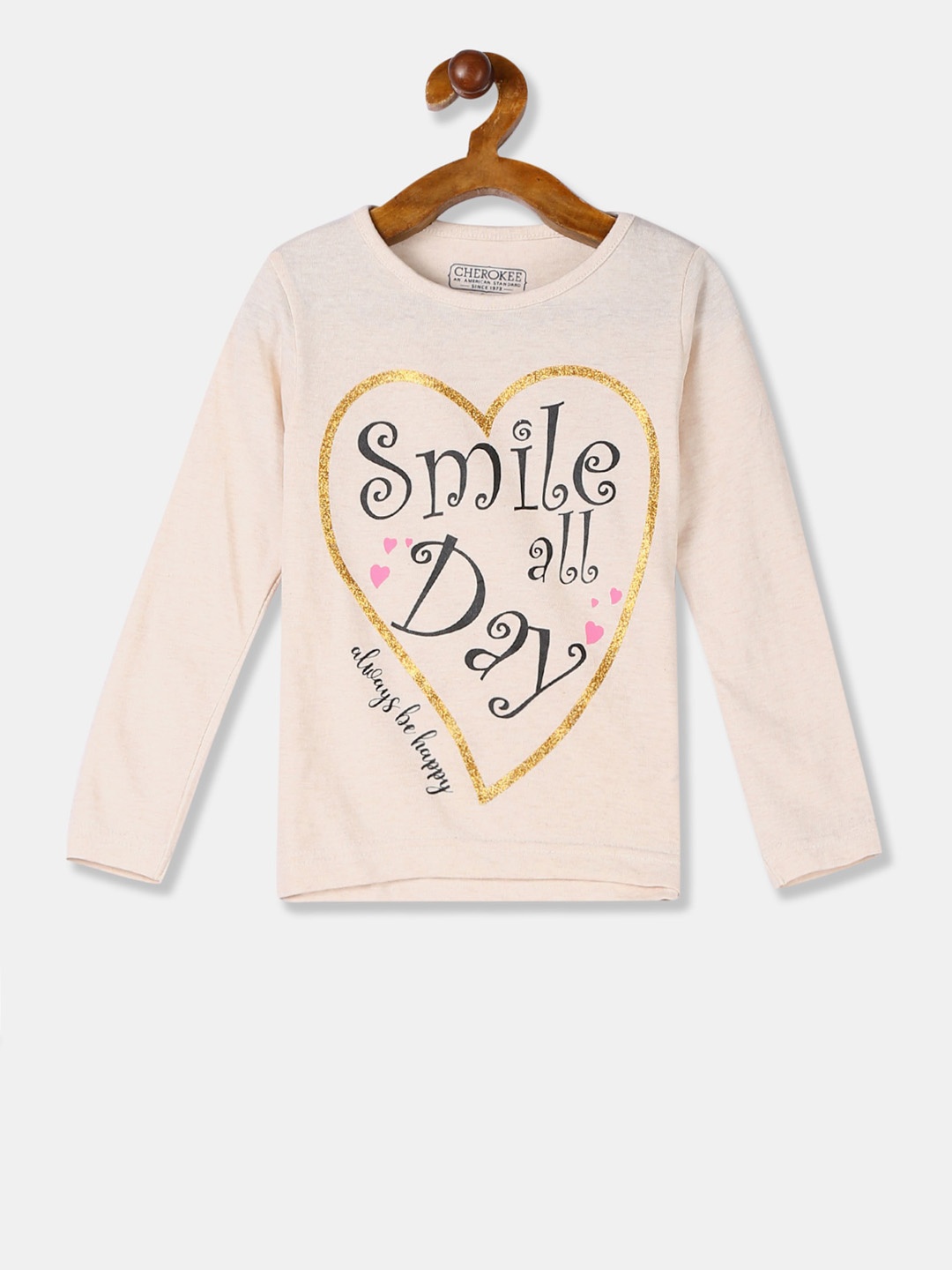 

Cherokee Girls Beige Printed Round Neck T-shirt