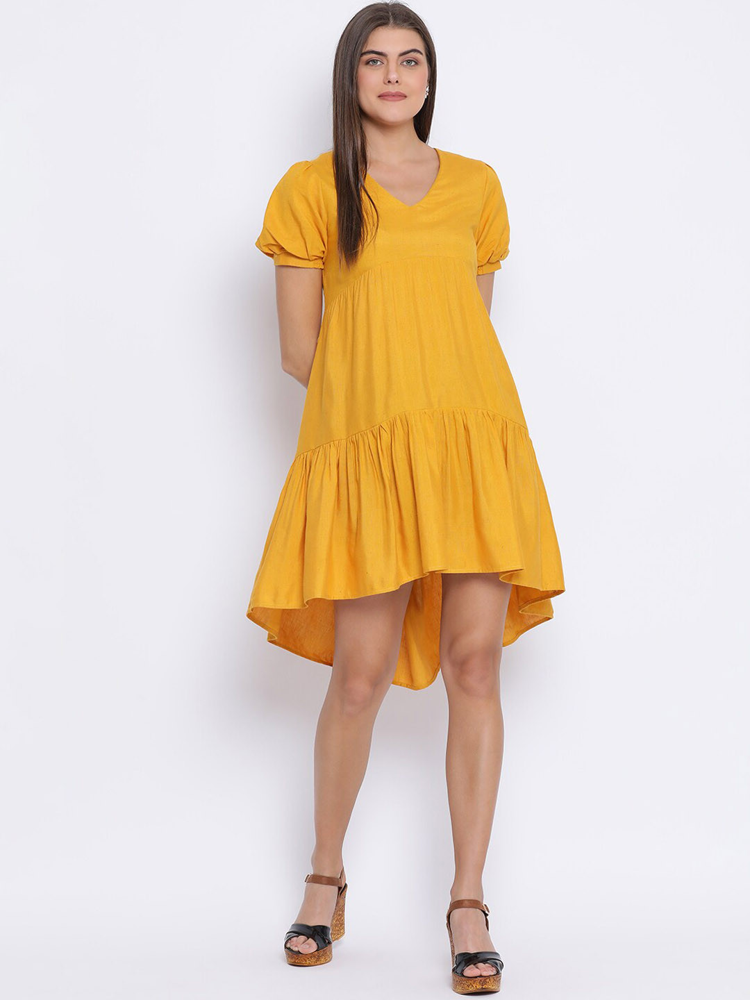 

Oxolloxo Women Yellow Solid Drop-Waist Dress
