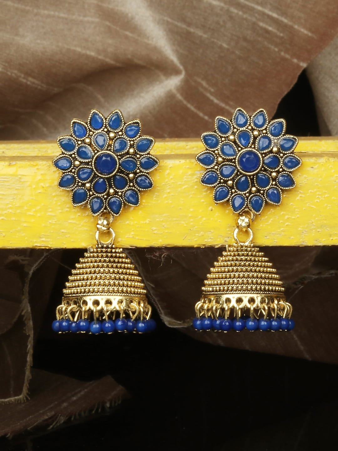 

ANIKAS CREATION Blue Dome Shaped Jhumkas