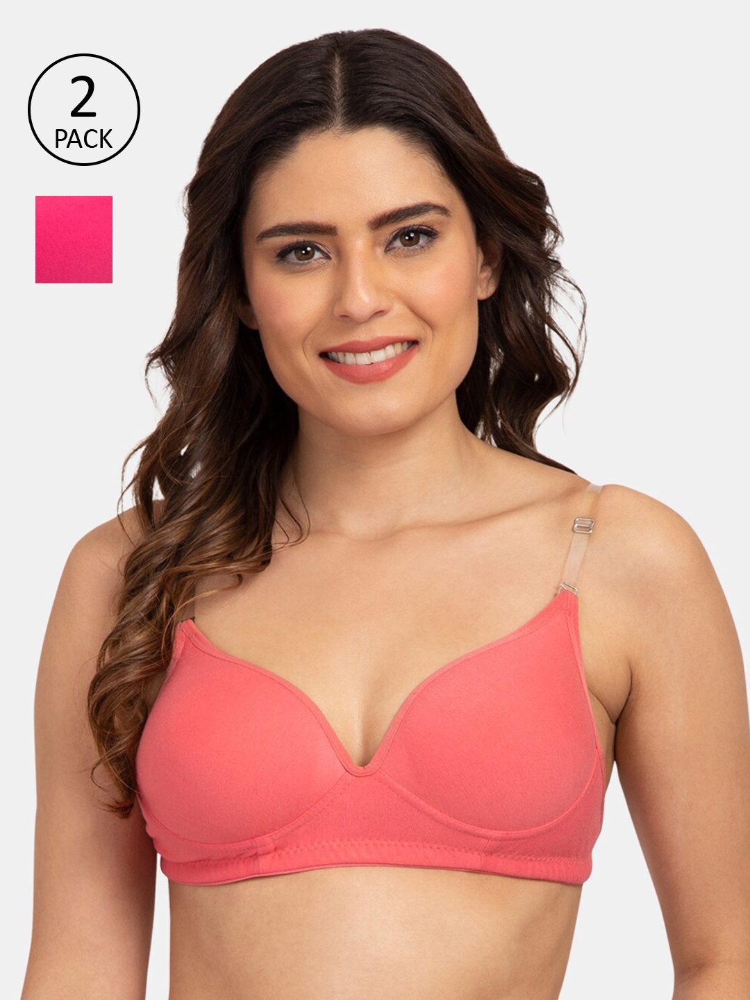 

Tweens Pack Of 2 Pink Solid Non-Wired Heavily Padded Everyday Bras