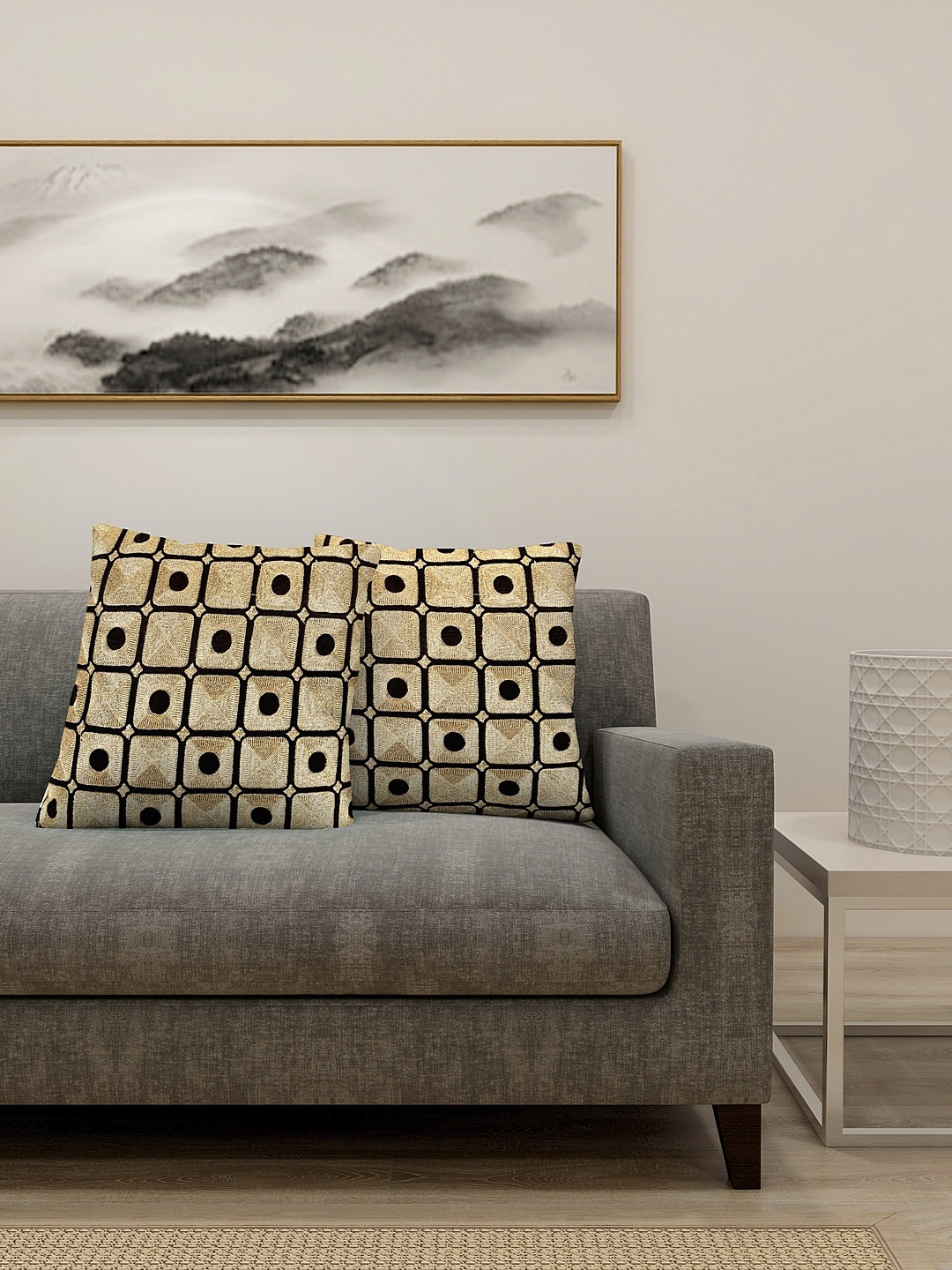 KLOTTHE Black & Beige Set of 2 Geometric Square Cushion Covers