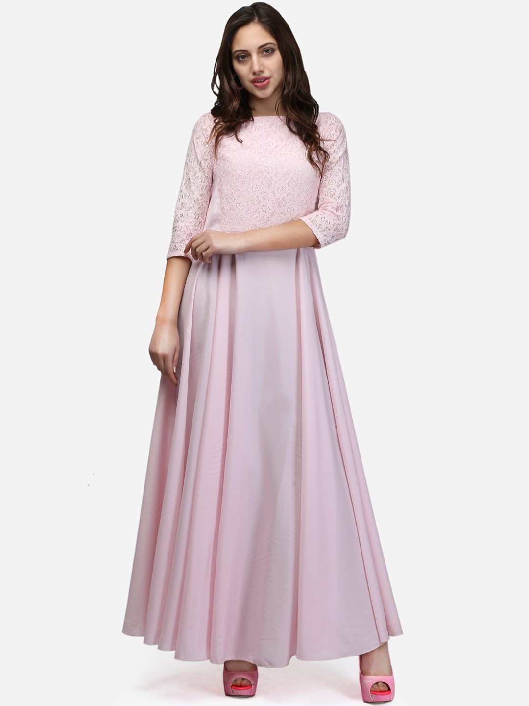 

V&M Women Pink Solid Maxi Dress