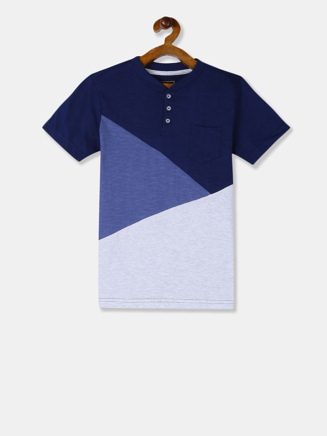 

Cherokee Boys Blue Colourblocked Henley Neck T-shirt