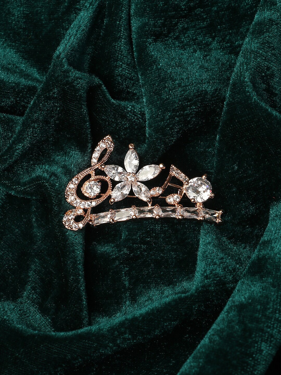 

Adwitiya Collection Rose Gold-Toned Crystal-Studded Musical Shaped Brooch