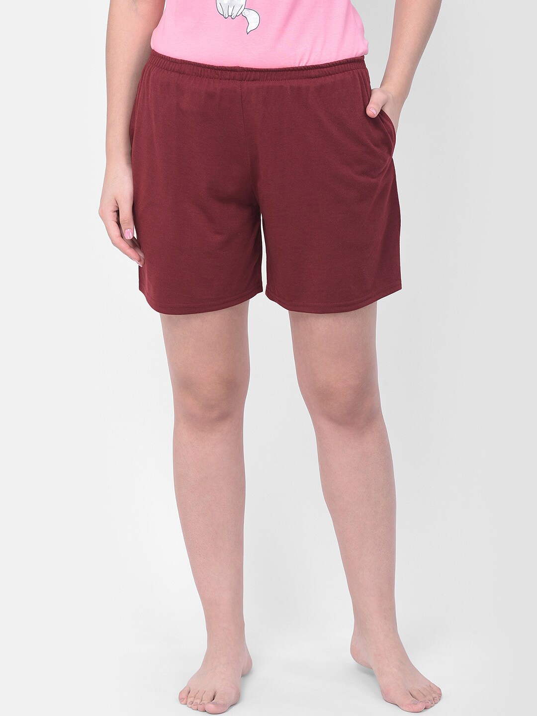 

Clovia Women Maroon Solid Lounge Shorts