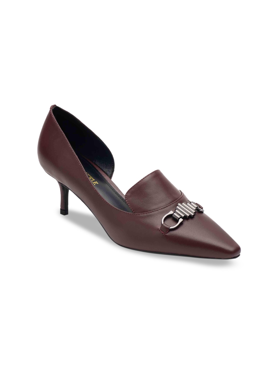 

Heel & Buckle London Women Burgundy Solid Leather Pumps