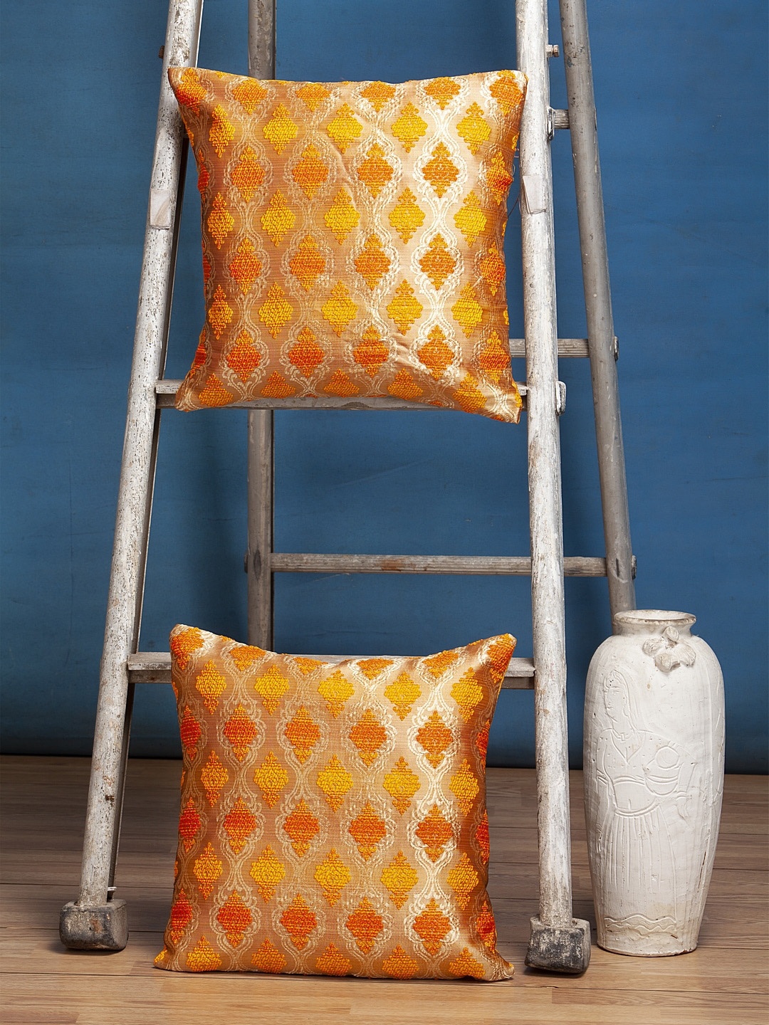 

Alina decor Yellow & Gold-Toned Set of 2 Embroidered Square Cushion Covers