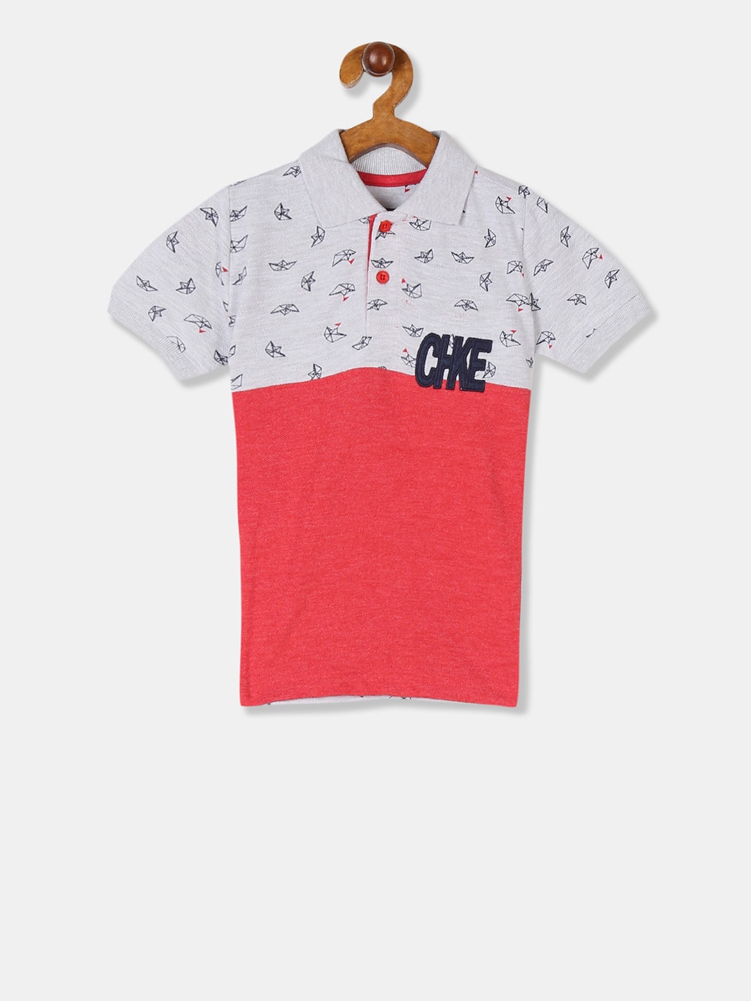 

Cherokee Boys Grey Printed Polo Collar T-shirt