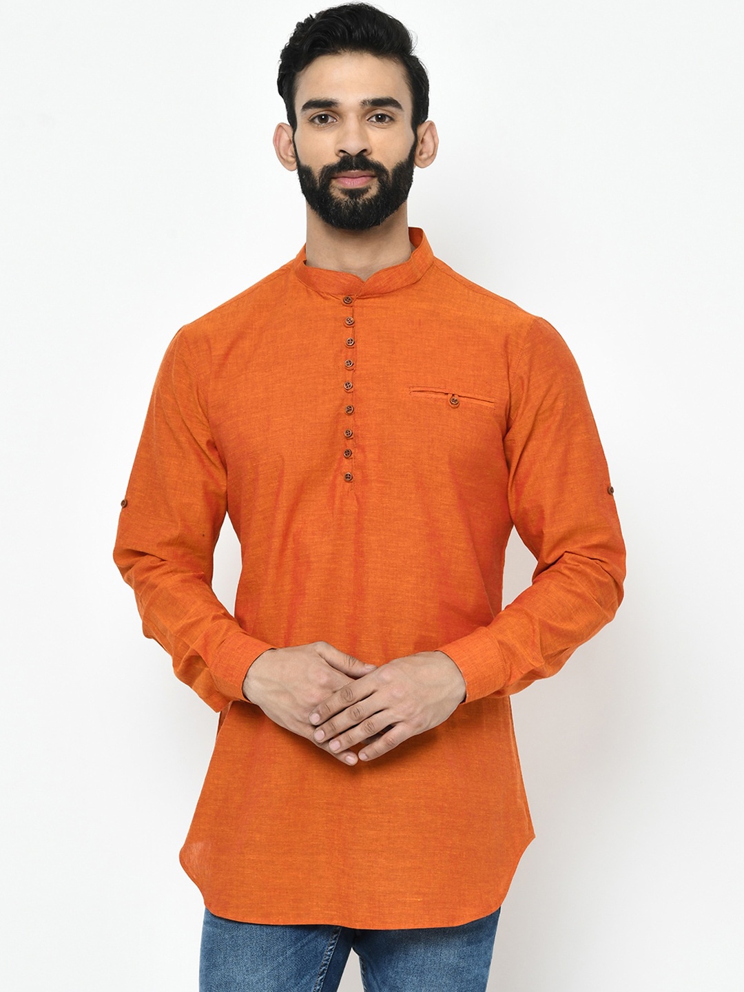 

Vartah Men Orange Handloom Short Kurta
