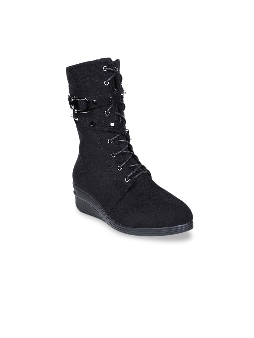 

SHUZ TOUCH Women Black Solid Suede Wedge Heeled Boots