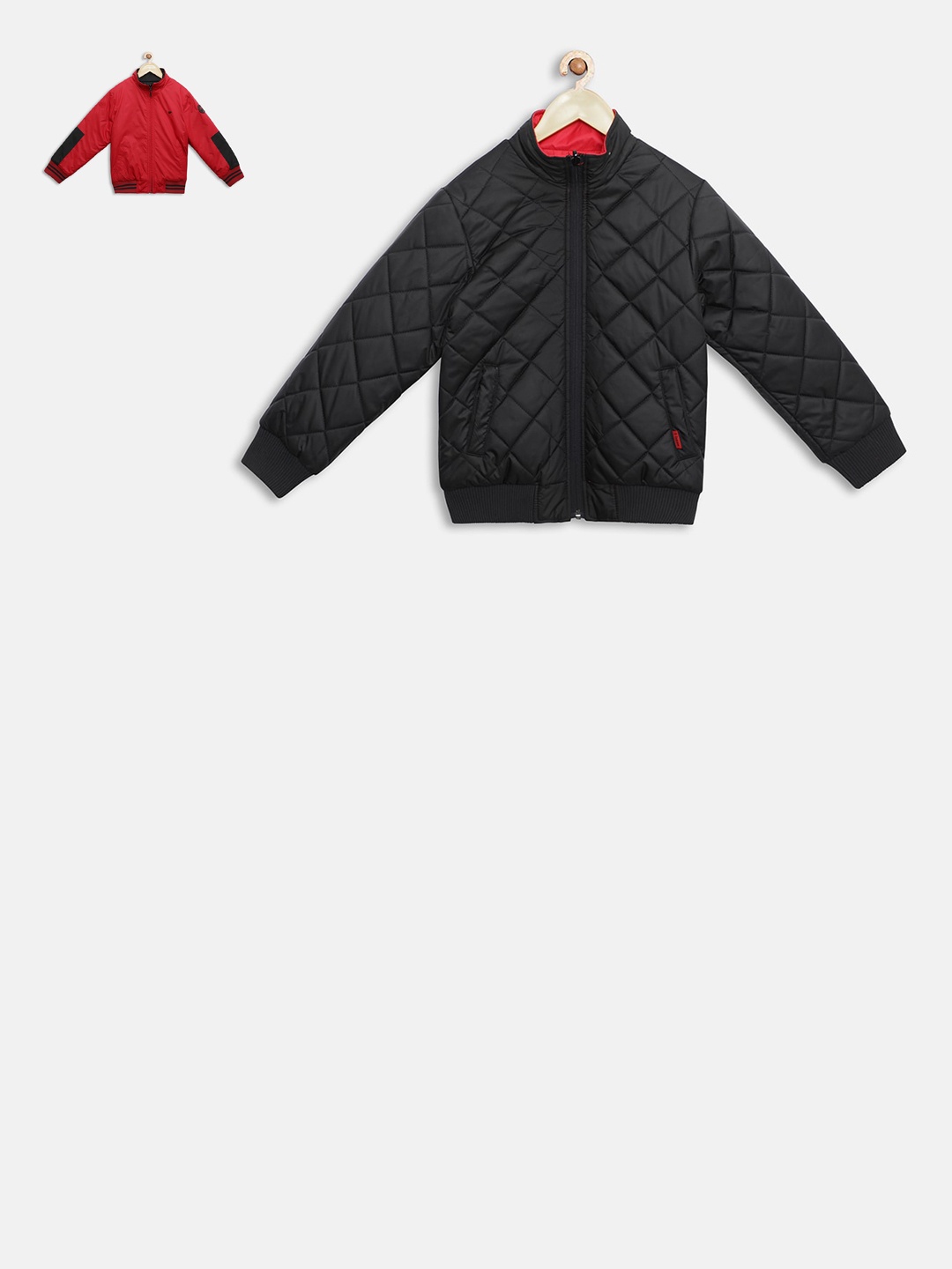 t-base Unisex Kids Red & Black Self Design Reversible Bomber