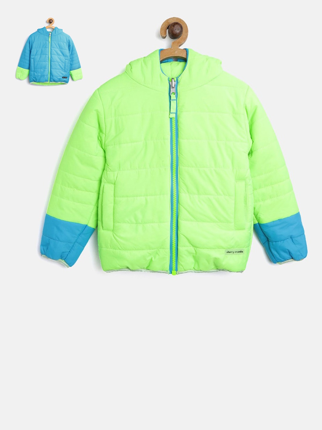 

Cherry Crumble Boys Green Solid Reversible Padded Jacket