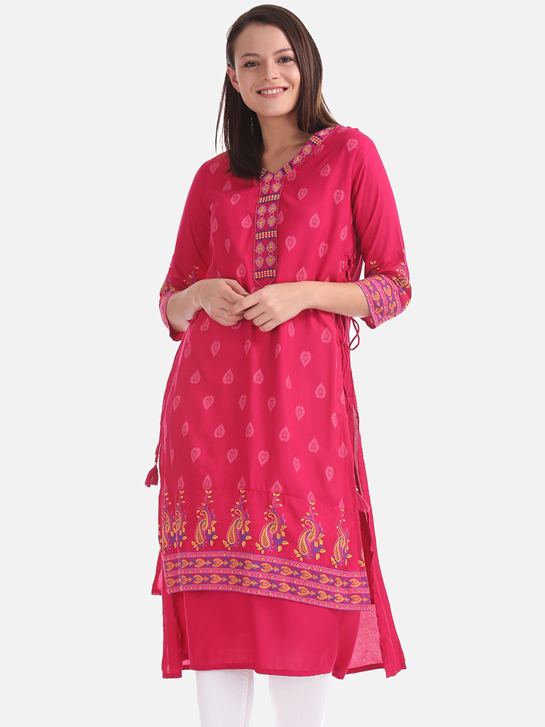 

Karigari Women Pink Printed A-Line Kurta