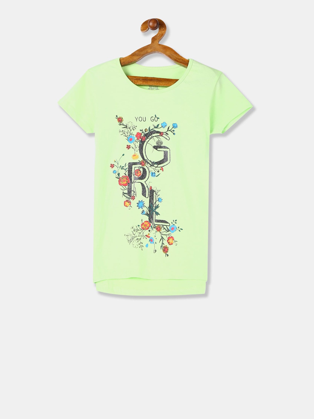 

Cherokee Girls Green Printed Round Neck Pure Cotton T-shirt