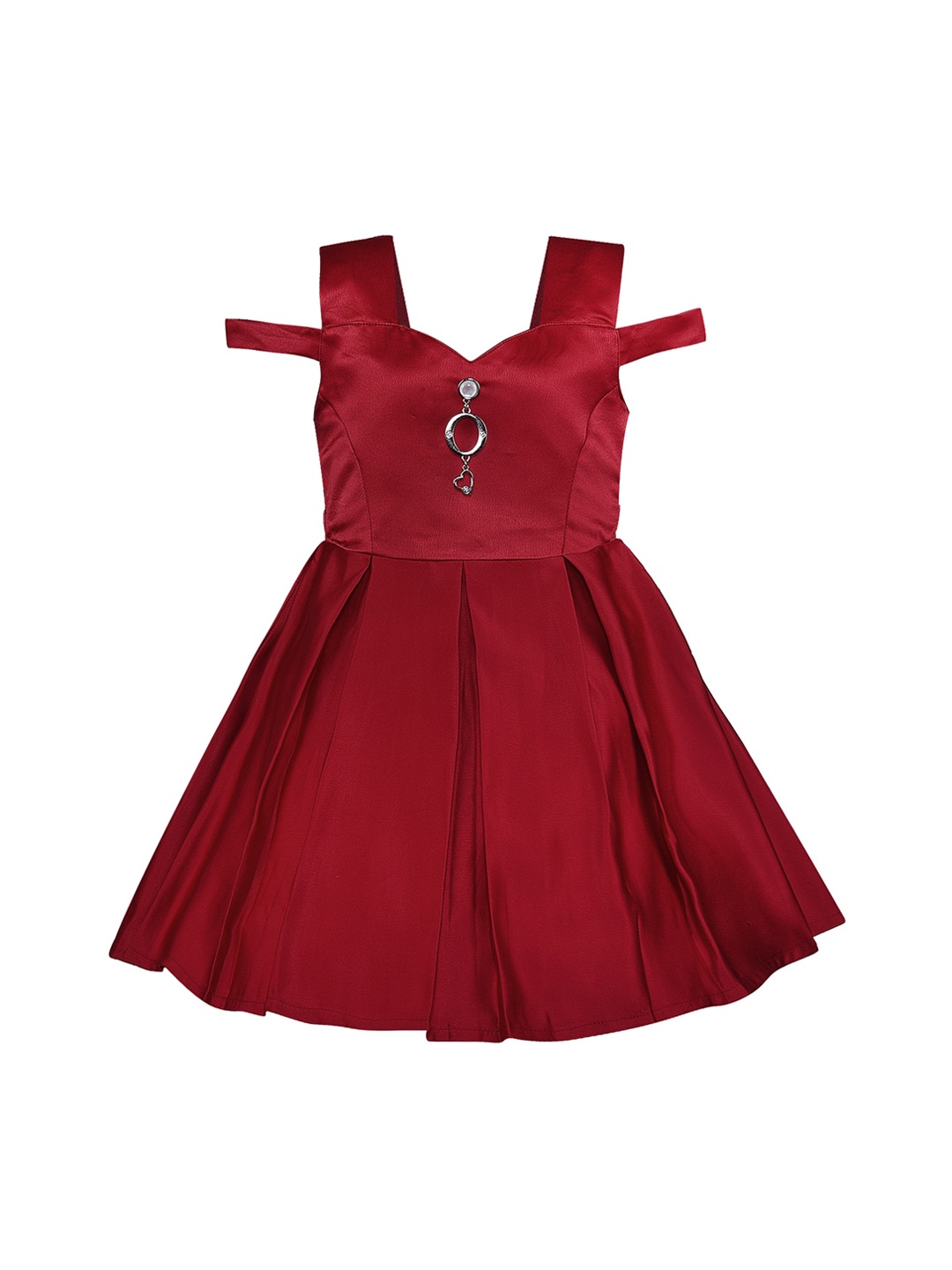 Wish Karo Girls Maroon Solid Fit and Flare Dress