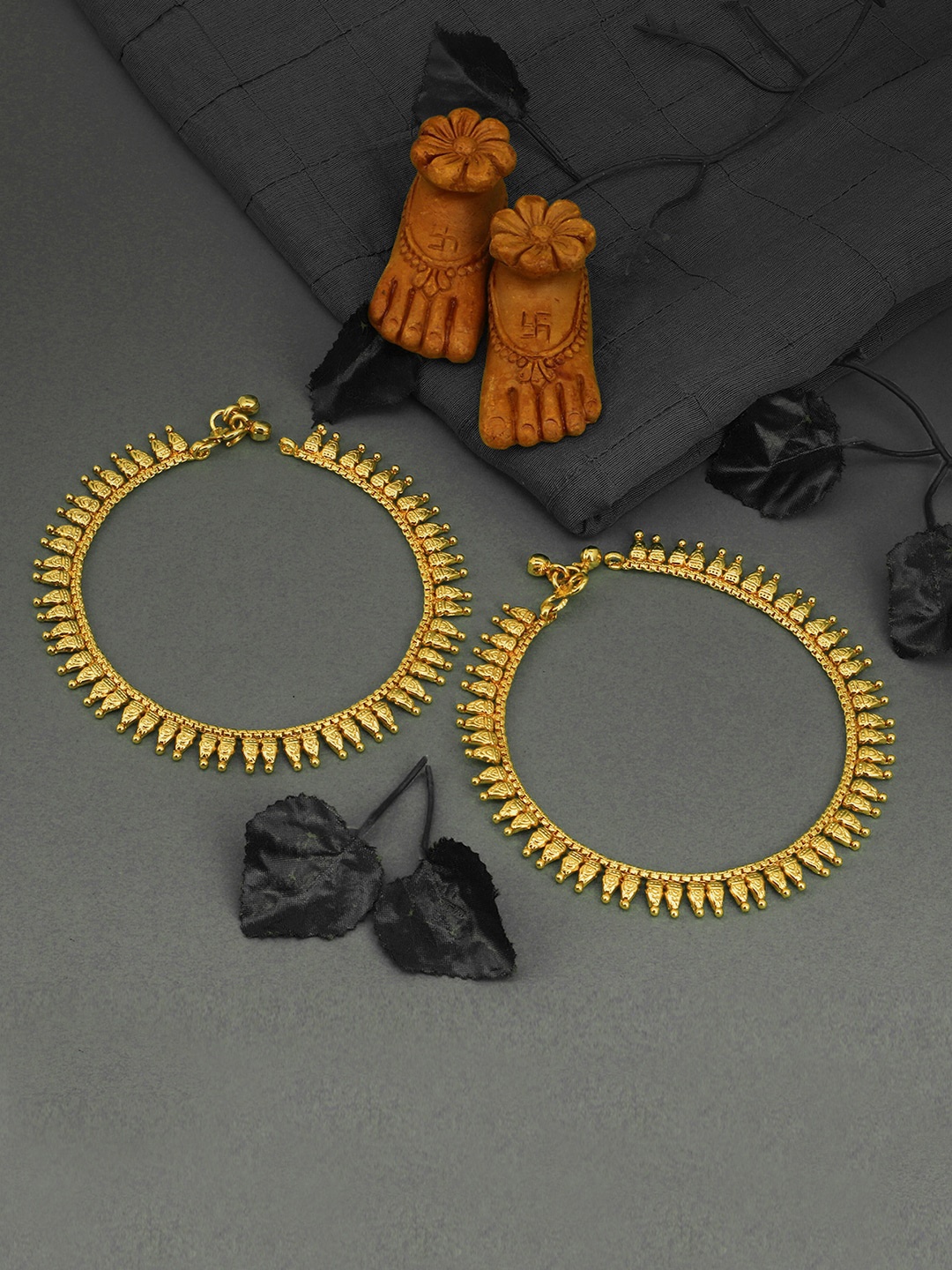 Adwitiya Collection Set Of 2 24-CT Gold-Plated Handcrafted Anklets