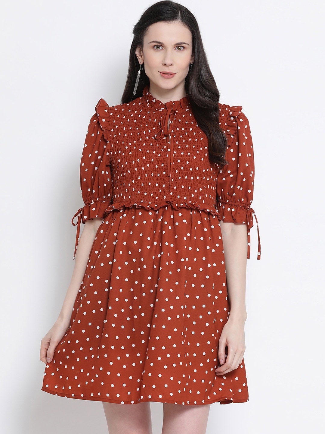 

Oxolloxo Women Brown Printed Fit and Flare Dress