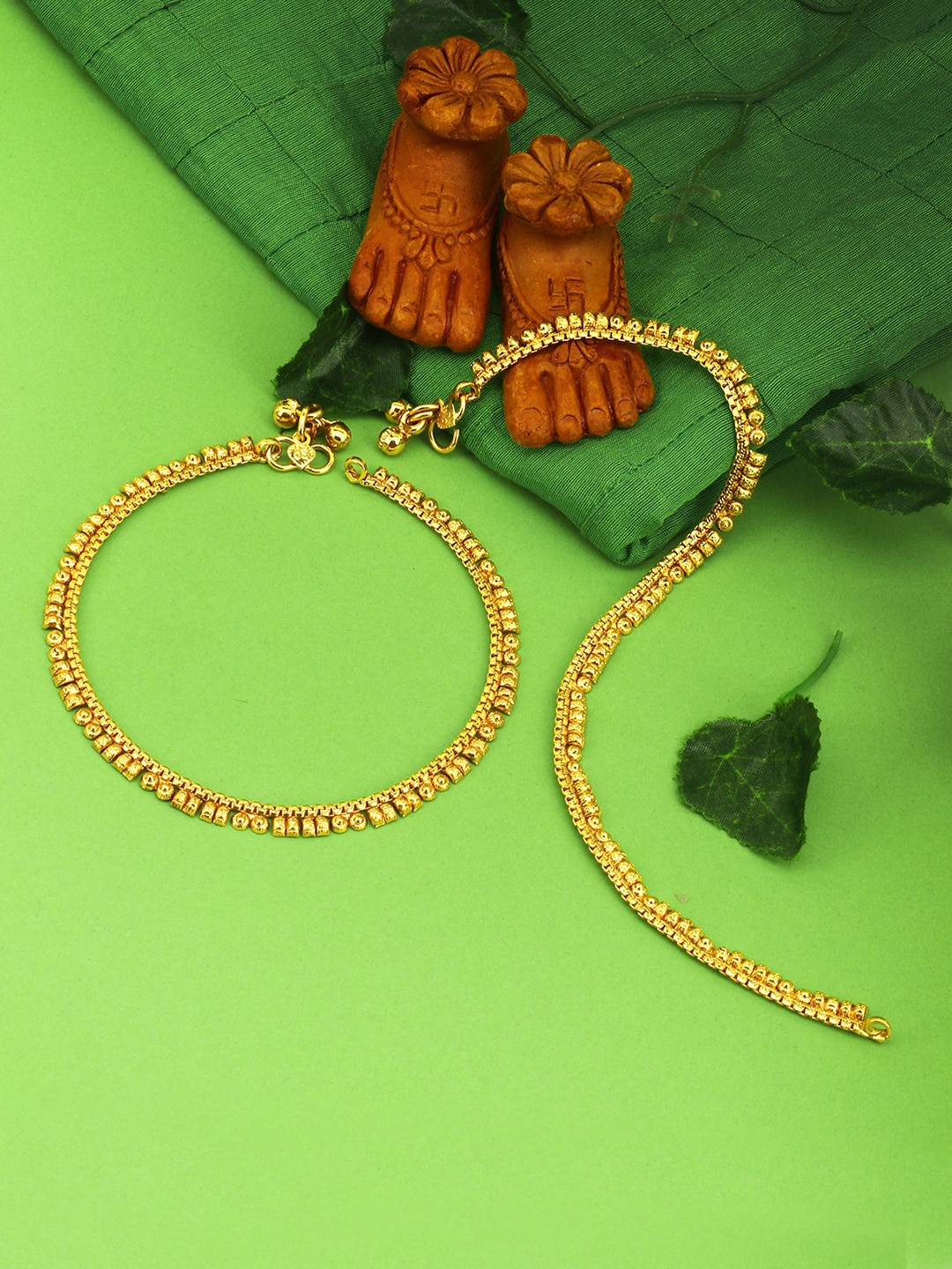 

Adwitiya Collection Set Of 2 24-CT Gold-Plated Handcrafted Anklets