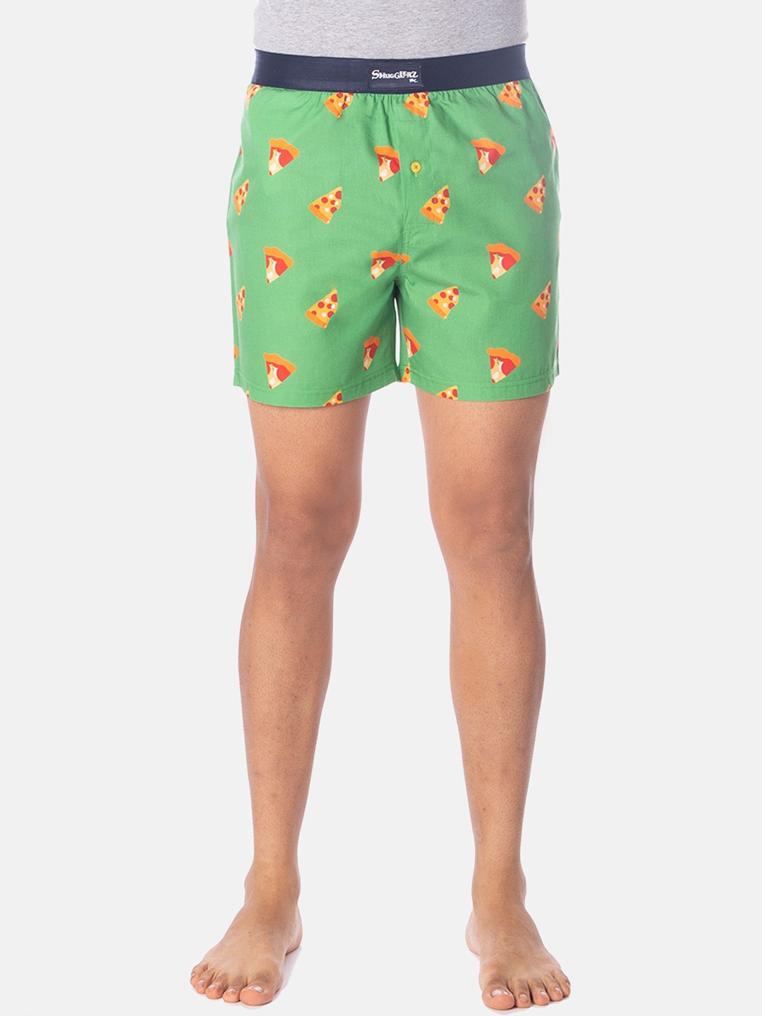 

Smugglerz Men Green & Yellow Printed Pure Cotton Boxers PIZZA-BXR-GREEN-S