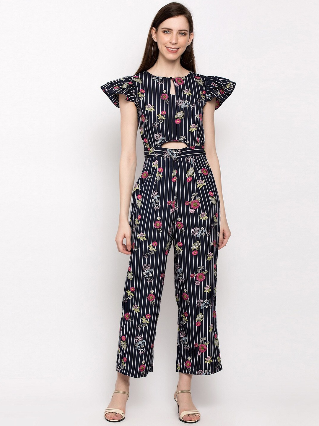 

Slenor Women Navy Blue & Pink Printed Basic Jumpsuit