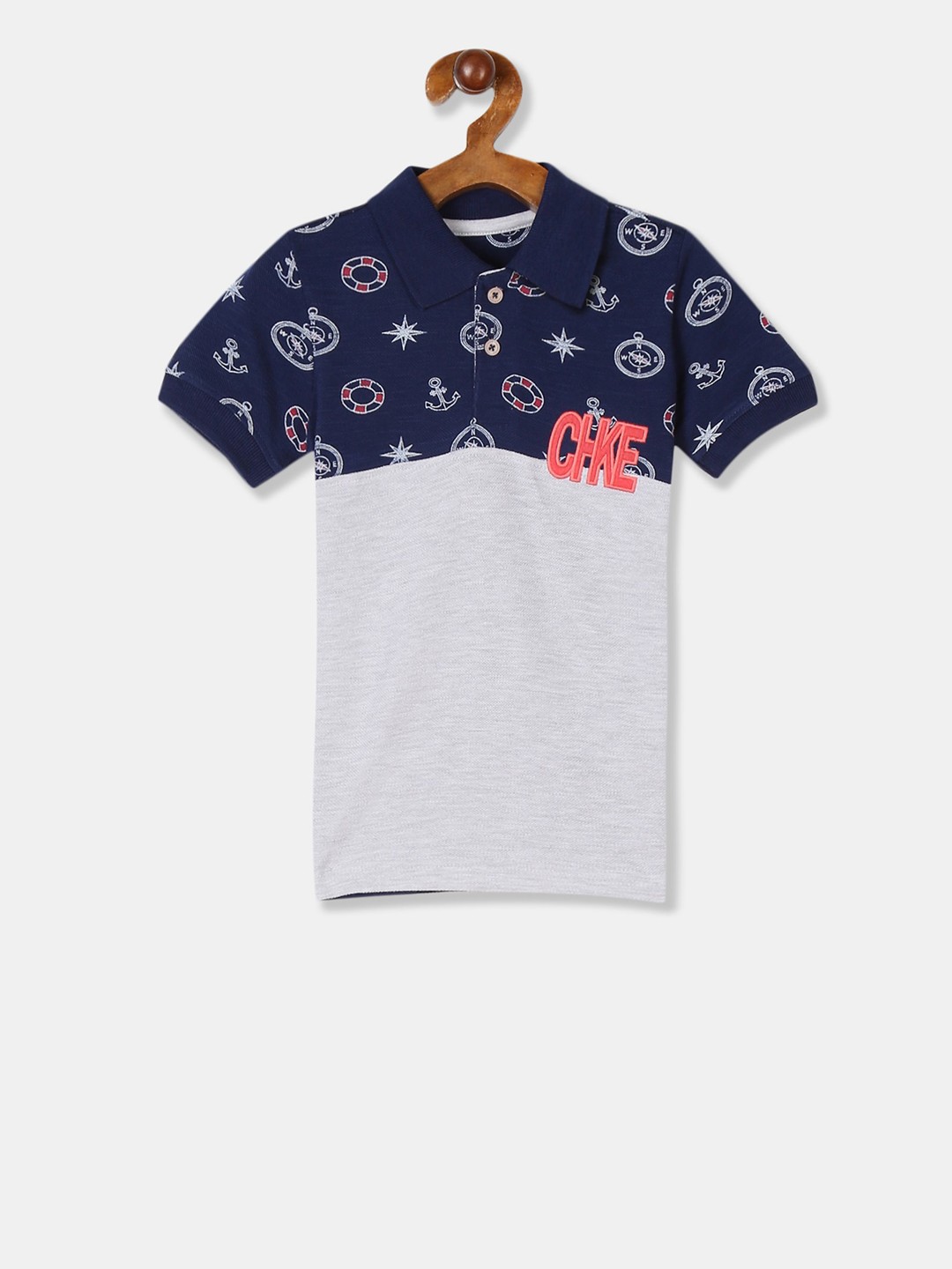

Cherokee Boys Blue Printed Polo Collar T-shirt