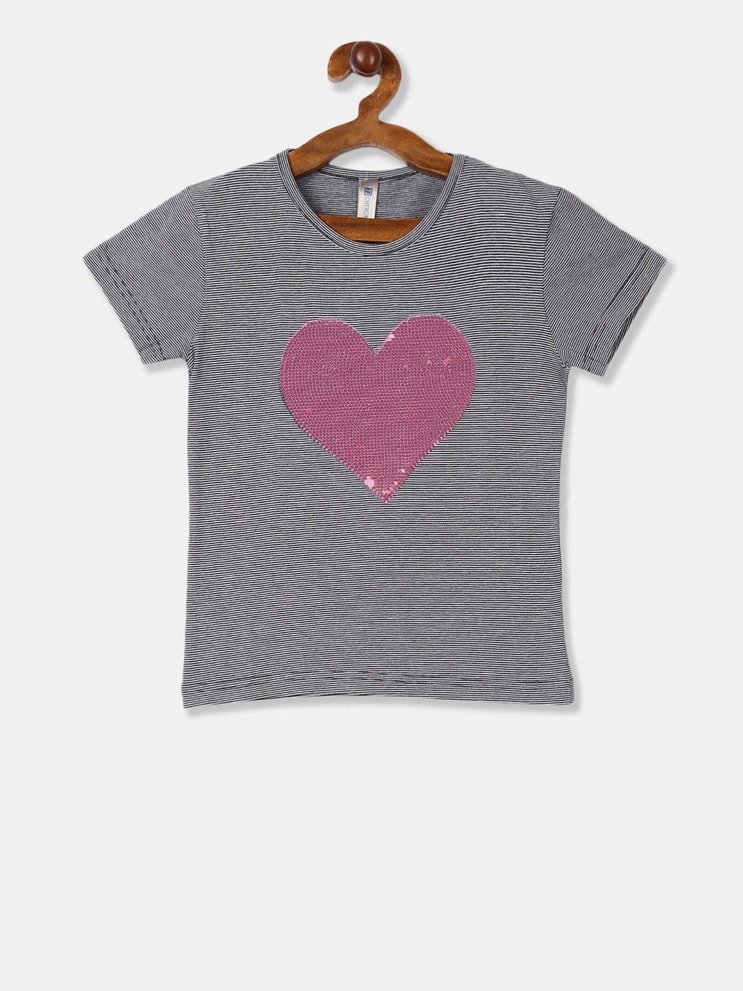 

Cherokee Girls Grey & Black Striped Round Neck T-shirt