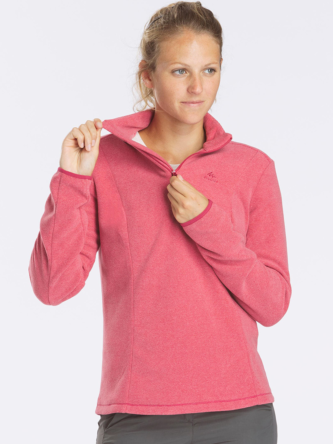

Quechua By Decathlon Women Peach Half Zip Warm Fleece Sweater, Pink