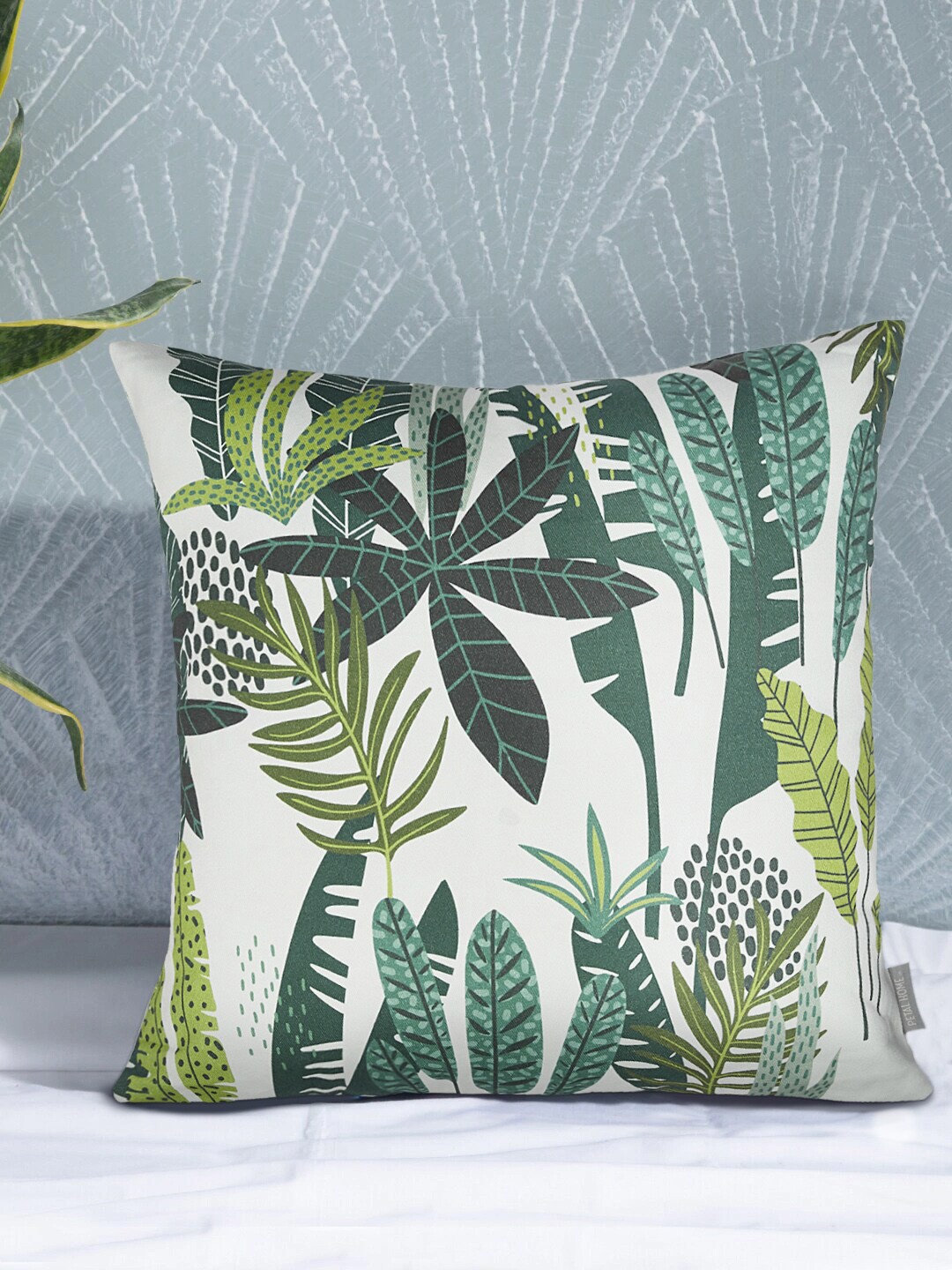 

PETAL HOME White & Green Set of Single Abstract Square Cushion Covers