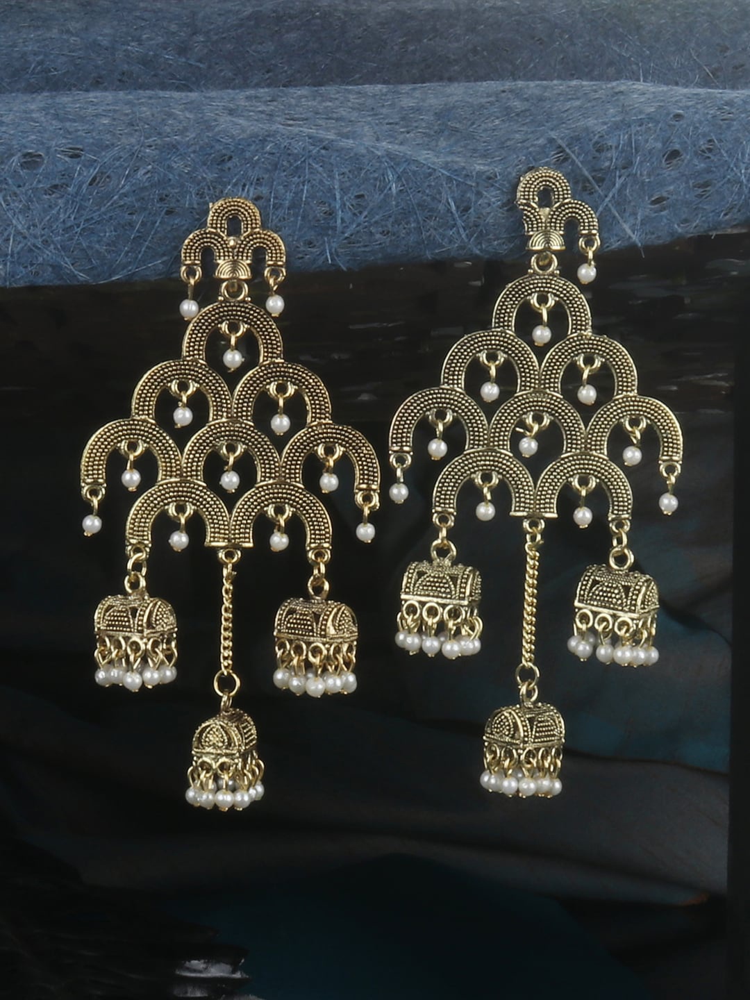 

ANIKAS CREATION White Gold Plated Handcrafted Dome Shaped Jhumkas