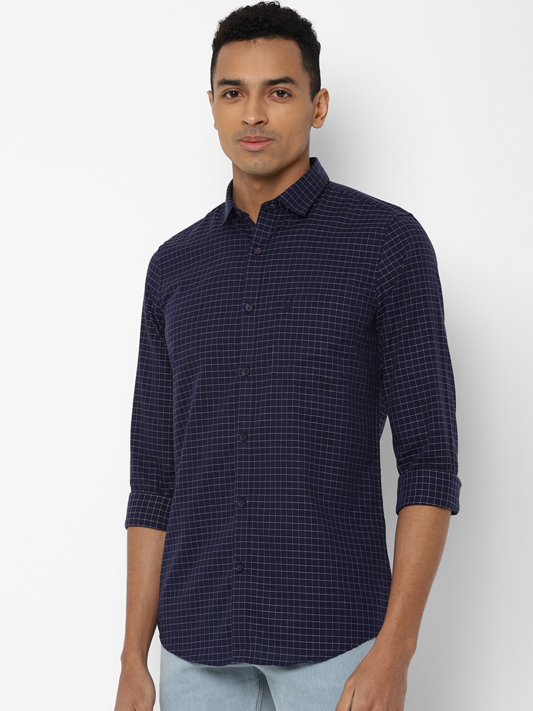 Allen Solly Men Navy Blue Slim Fit Checked Casual Shirt