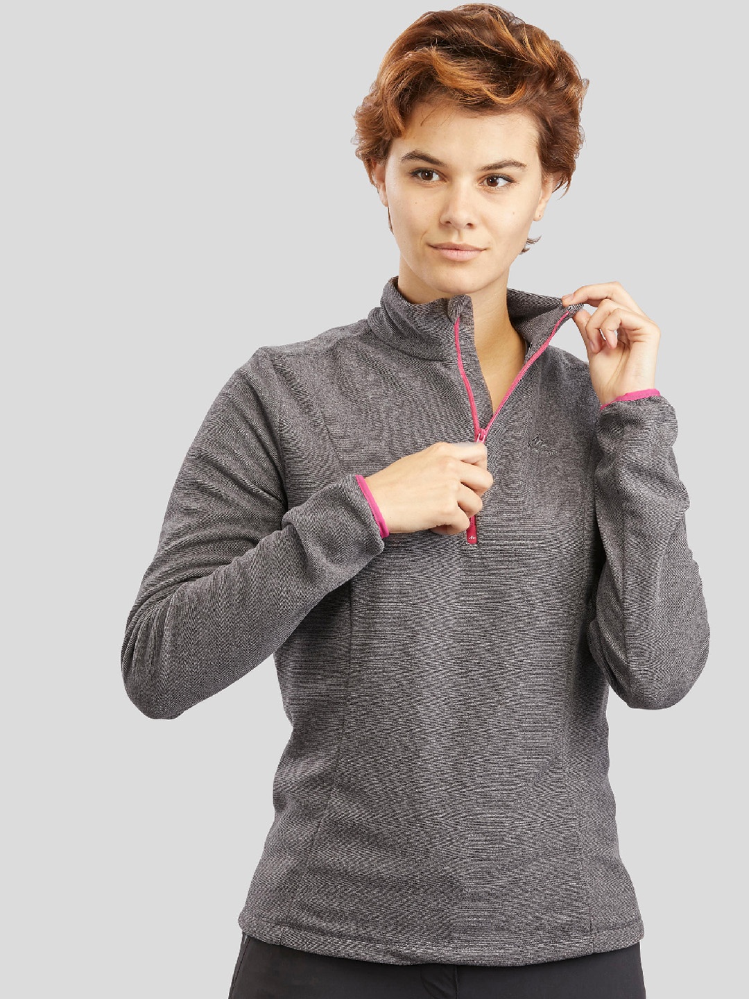 

Quechua By Decathlon Women Grey Half Zip Warm Fleece Sweater