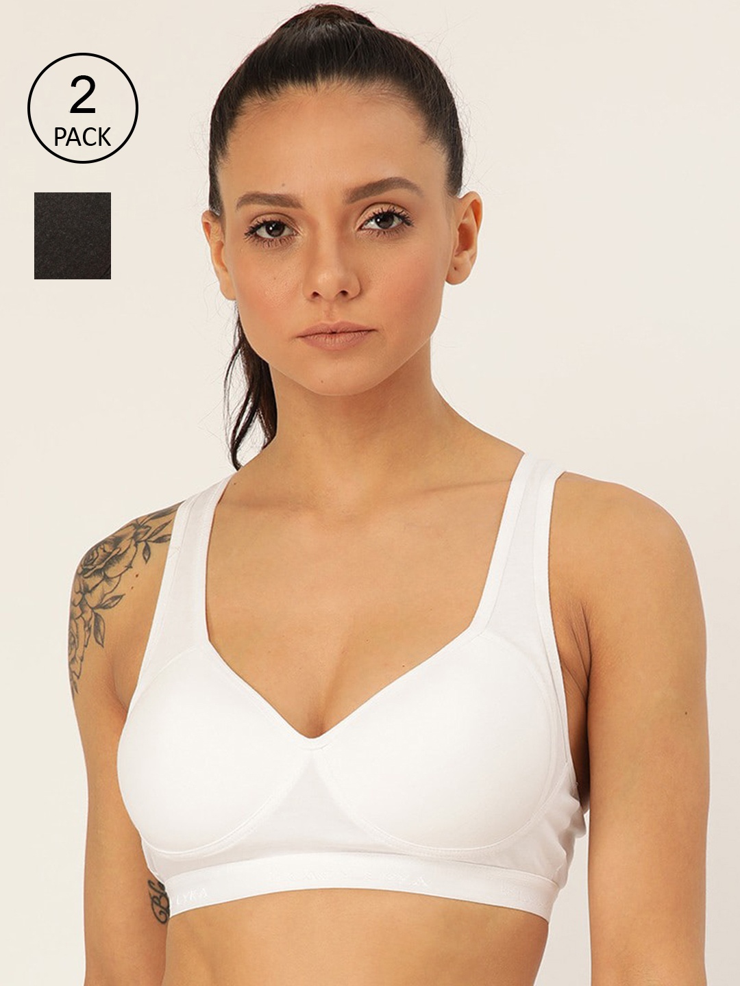 

Lady Lyka Pack Of 2 Solid Non-Wired Lightly Padded Workout Bras, White