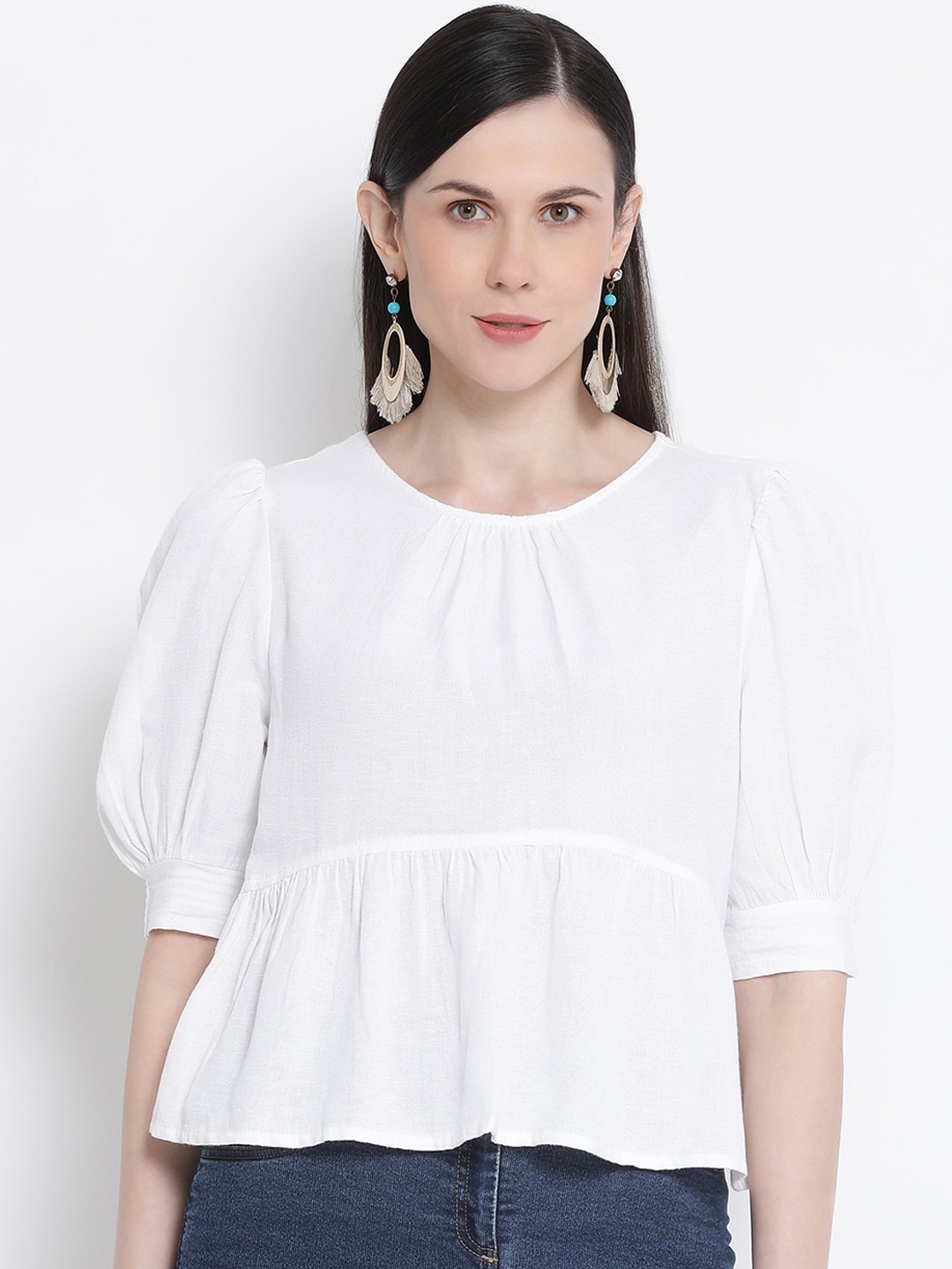

Oxolloxo Women White Solid Peplum Top
