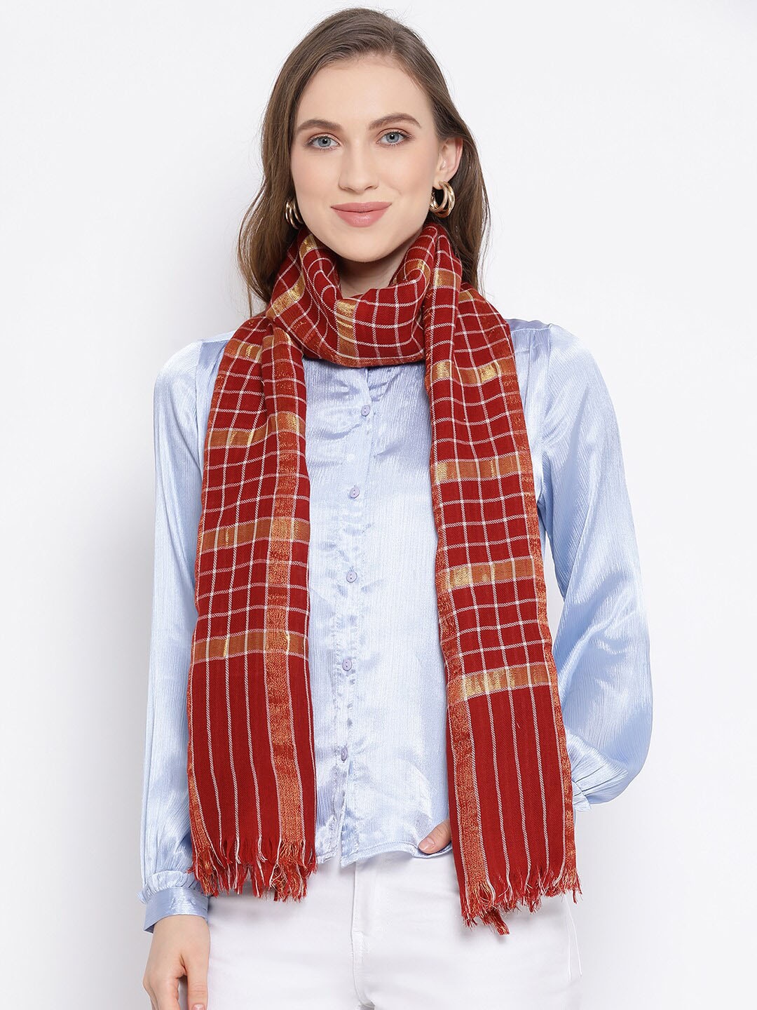 

SHINGORA Women Maroon & Off-White Checked Stole