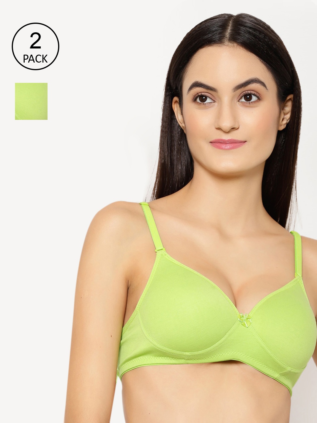 

Floret Pack of 2 Heavily Padded Medium-Coverage Non-Wired Seamless Push-Up Bra, Lime green