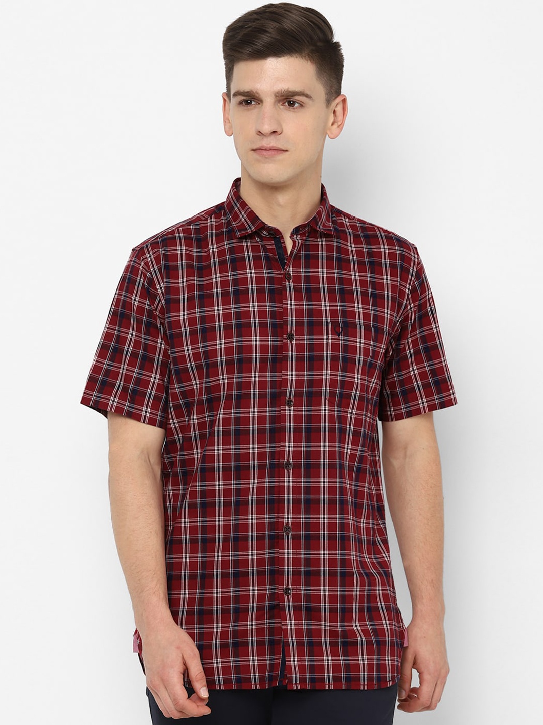 

Allen Solly Men Maroon & Navy Blue Slim Fit Checked Casual Shirt