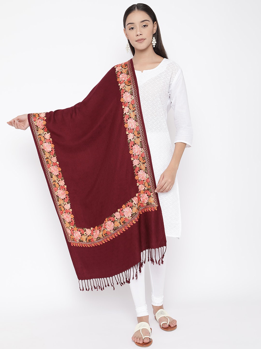 

Pashmoda Women Maroon Embroidered Kashmiri Wool Stole