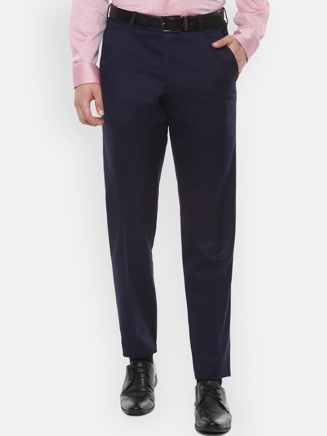 

Van Heusen Men Mid Rise Regular Fit Formal Trousers, Navy blue