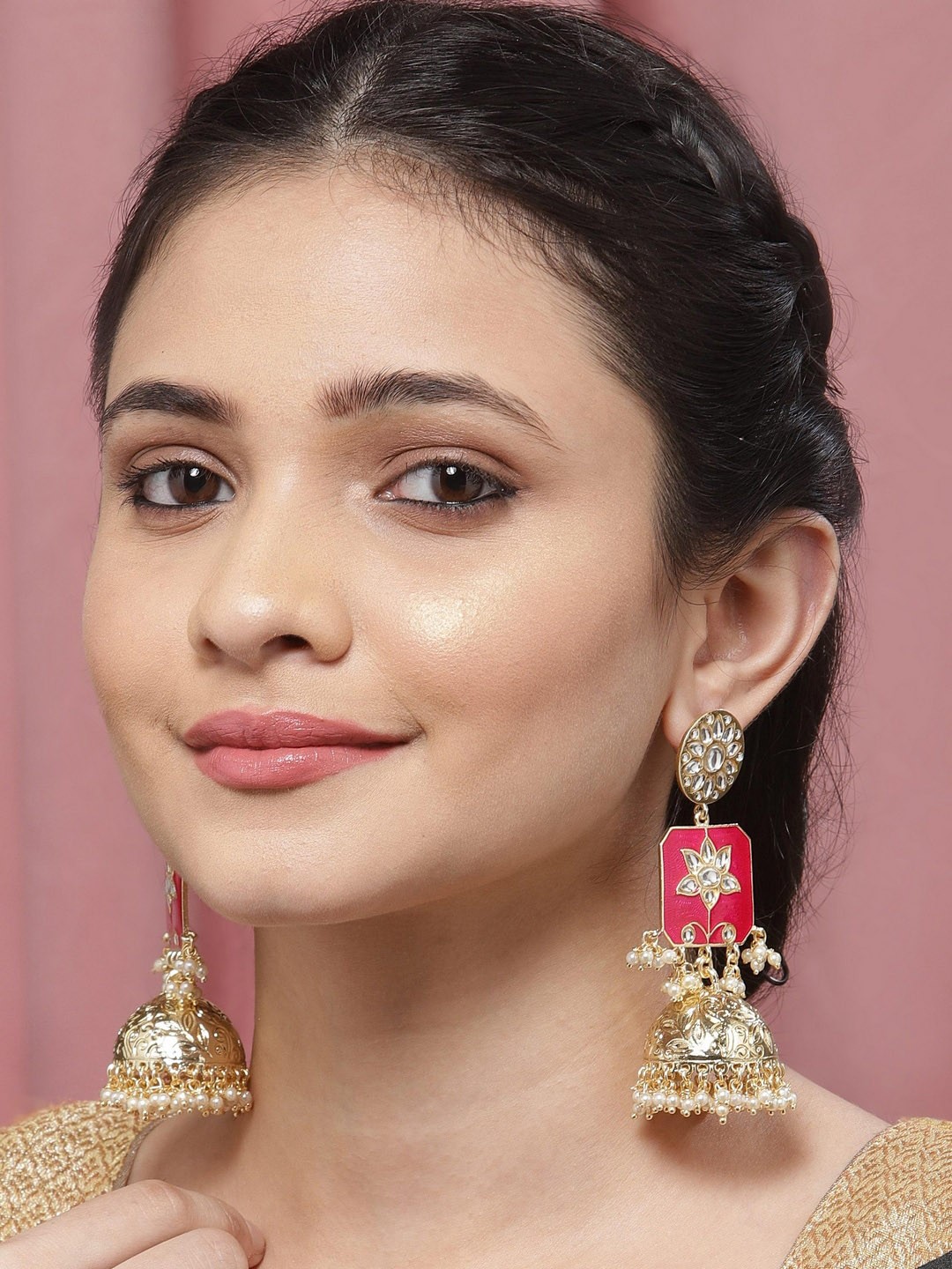 

Melani Borsa Red & Gold-Plated Kundan Geometric Jhumkas