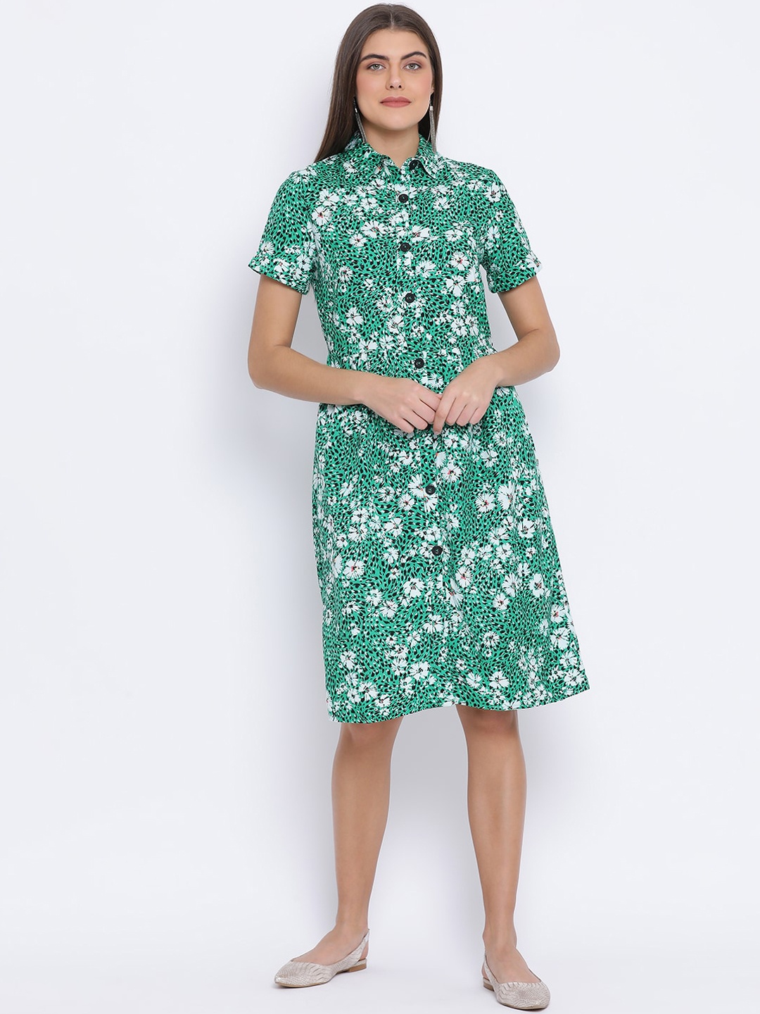 

Oxolloxo Women Green Printed Shirt Dress
